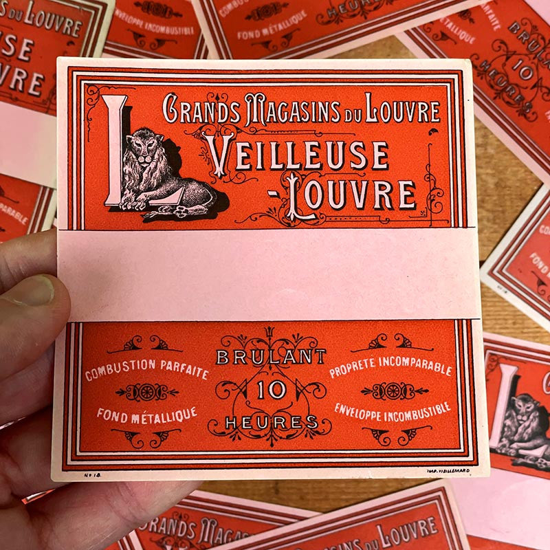 étiquette ancienne veilleuse louvre papier vintage 1900 boite paquet 1890 paris illustration
