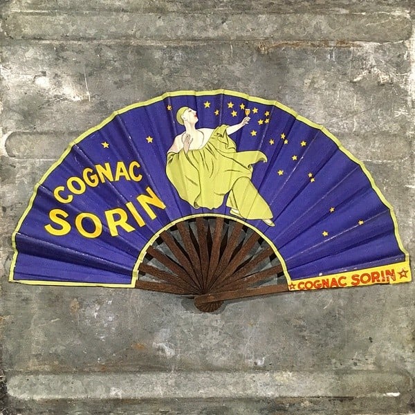 éventail publicitaire ancien vintage cognac j sorin bleu pierrot 1920 1930 alcool