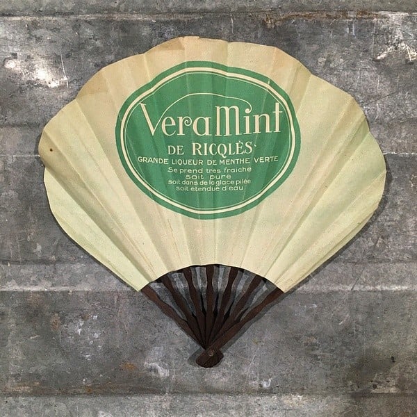 éventail publicitaire ancien vintage veramint ricqles vert 1920 1930 alcool