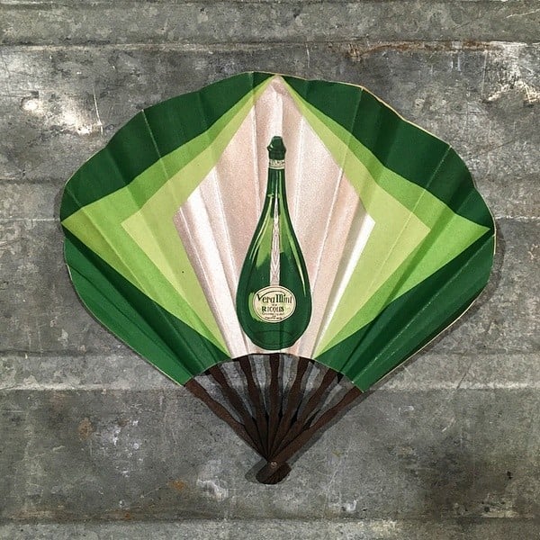 éventail publicitaire ancien vintage veramint ricqles vert 1920 1930 alcool