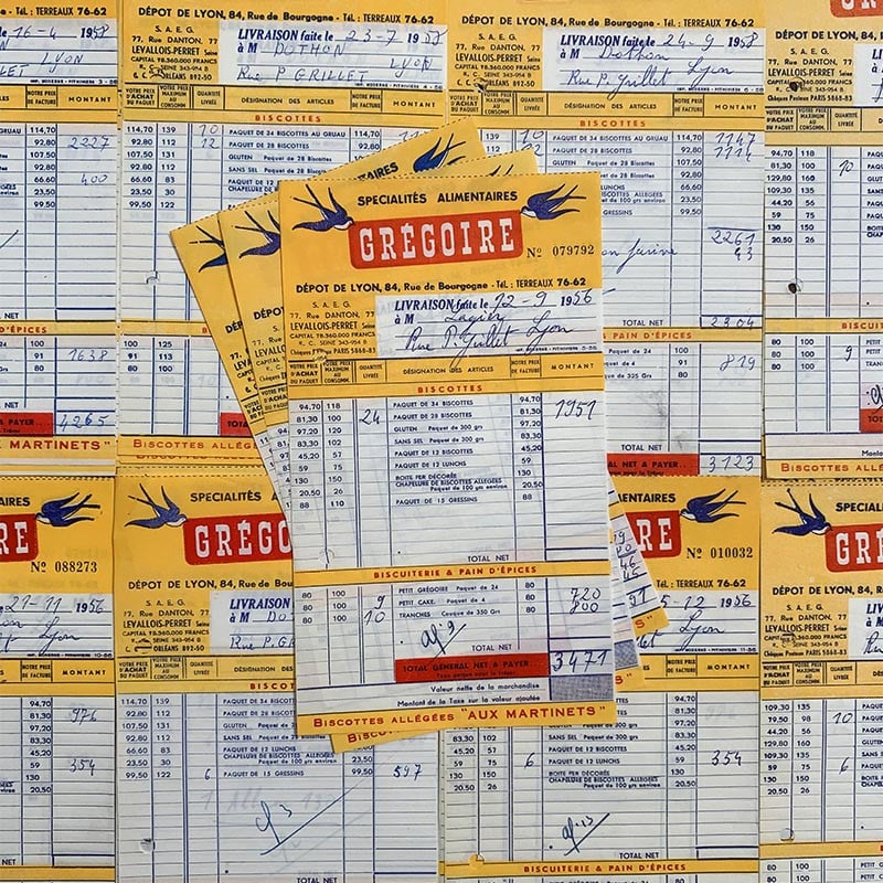 facture publicitaire ancien vintage 1950 biscottes grégoire papier