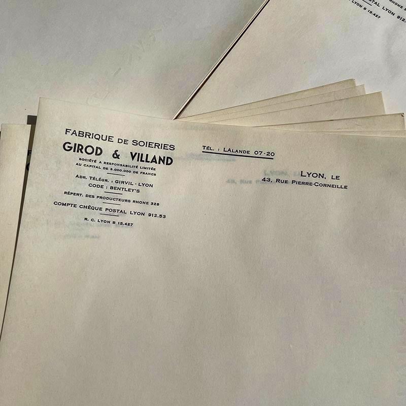 facture fabrique de soieries soie girod villand lyon ancien ancienne papier stock vintage 1940 1950