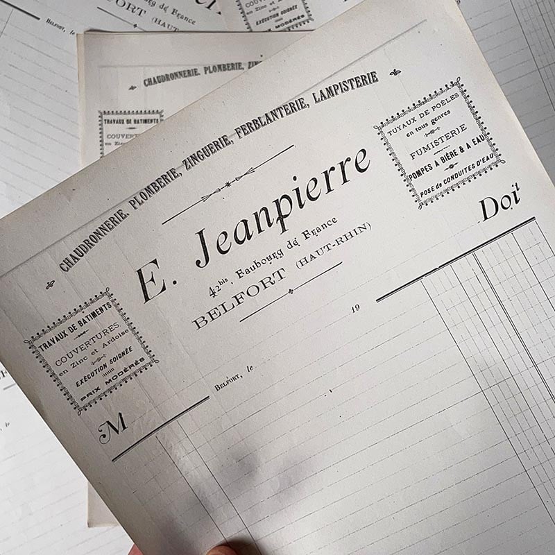 feuille entête facture A4 ancienne ferblanterie zinguerie jeanpierre 1900