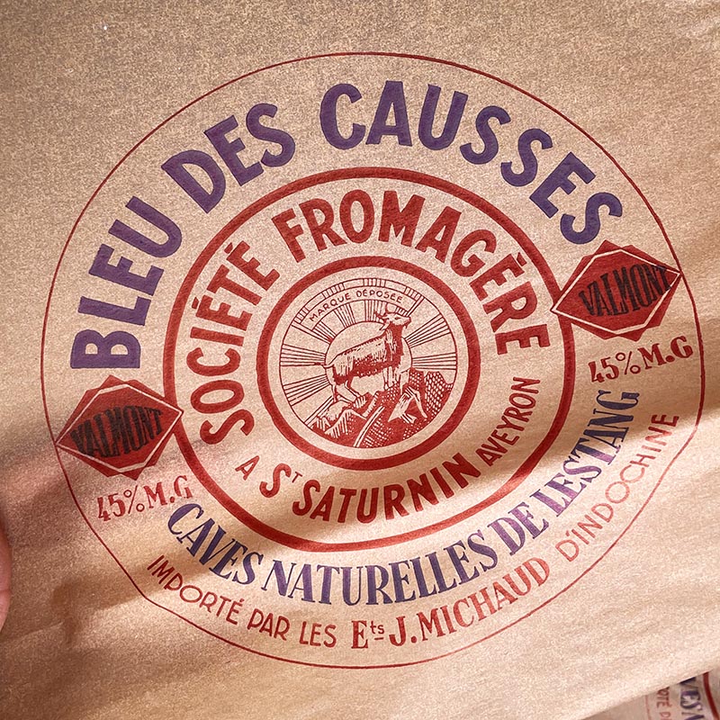 papier d'emballage fromage ancien vintage fromagerie 1950 1940 bleu des causses ronde valmont indochine