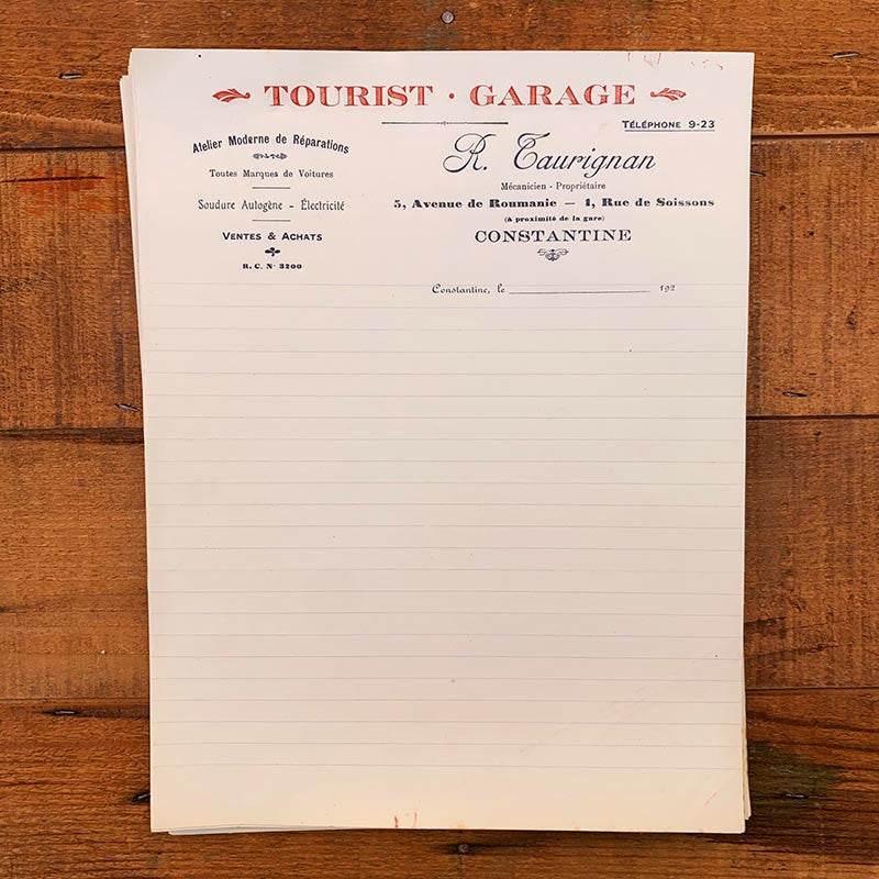 feuille à entête facture professionnelle ancien ancienne A4 garage tourist garage atelier 1920