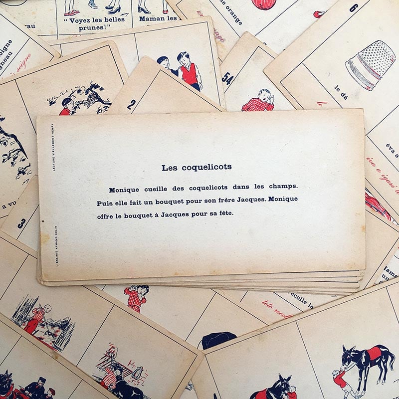 fiche lecture méthode mixte ancien vintage armand colin 1950 carton