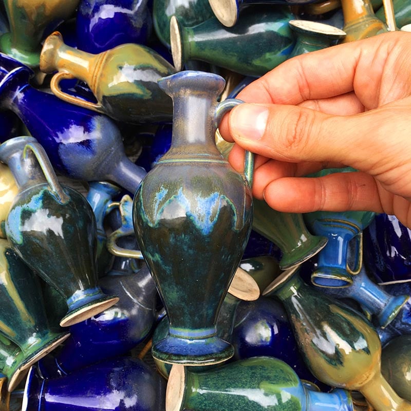 petite fiole flacon bouteille amphore ancienne céramique terre cuite émaillée couleur coloré saint vallier 1960 1970