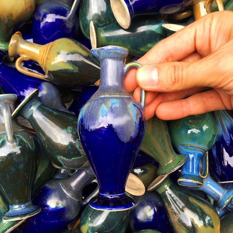 petite fiole flacon bouteille amphore ancienne céramique terre cuite émaillée couleur coloré saint vallier 1960 1970