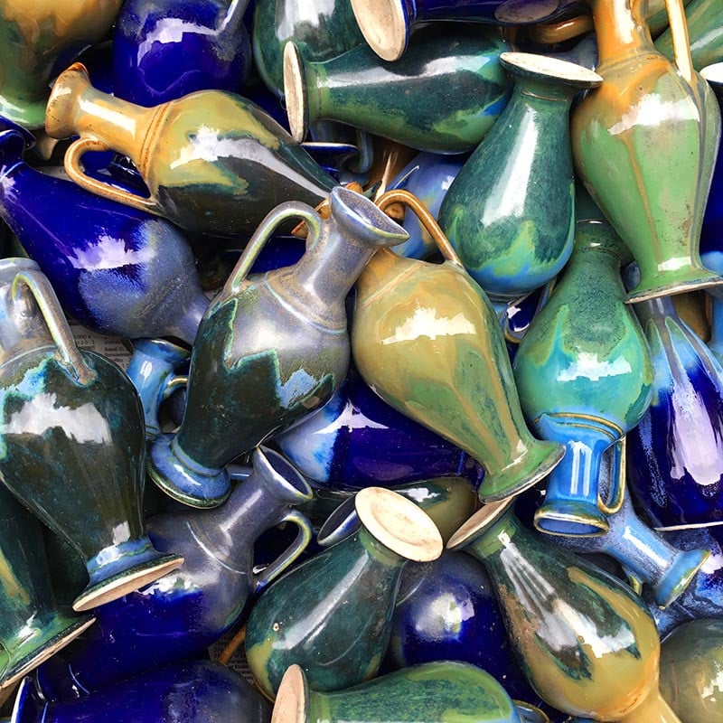 petite fiole flacon bouteille amphore ancienne céramique terre cuite émaillée couleur coloré saint vallier 1960 1970
