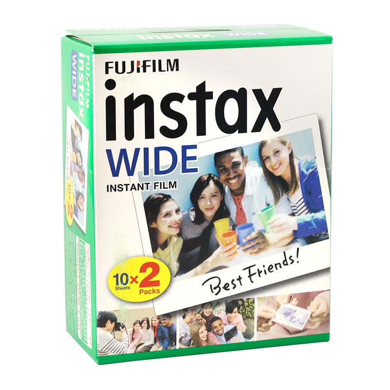 bipack 2 films pellicule fuji instax wide instantané couleur bord blanc