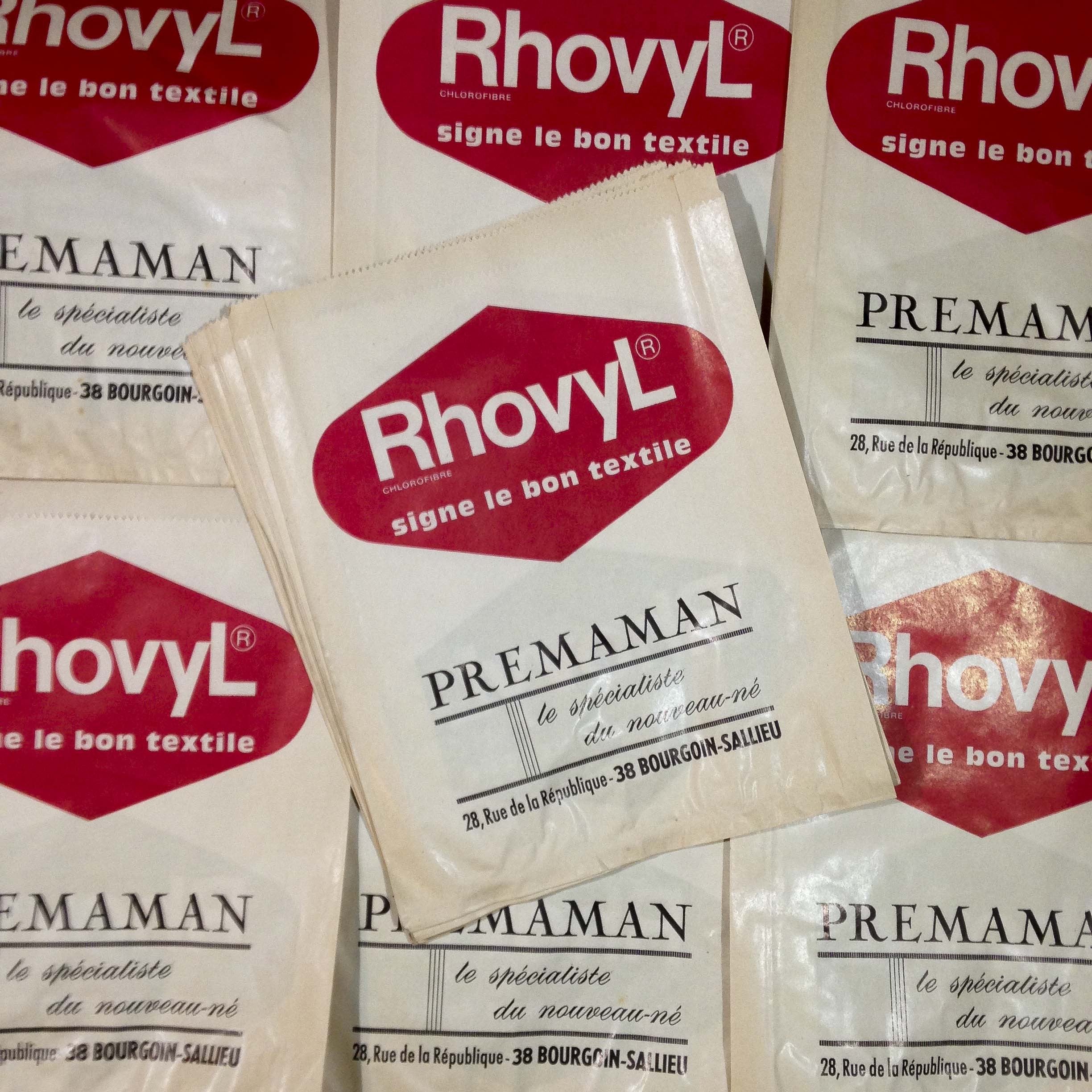 grand sachet papier ancien rhovyl prémaman vintage mercerie 1960