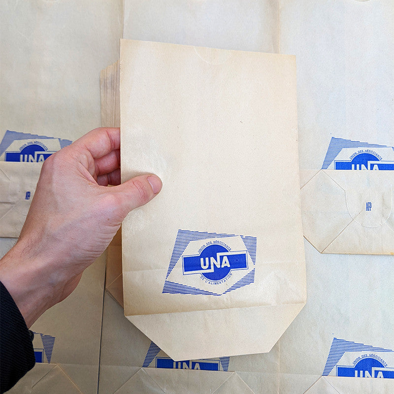sachet papier épicerie ancienne vintage una 1960 alimentation alimentaire négociant imprimerie kraft