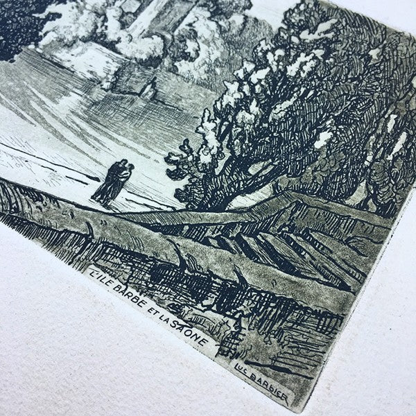 ancienne vue ile barbe gravure papier France Lyon 1930