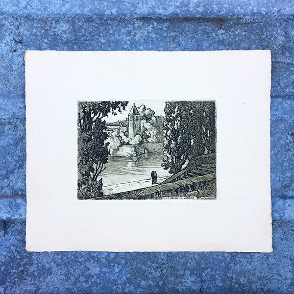 ancienne vue ile barbe gravure papier France Lyon 1930