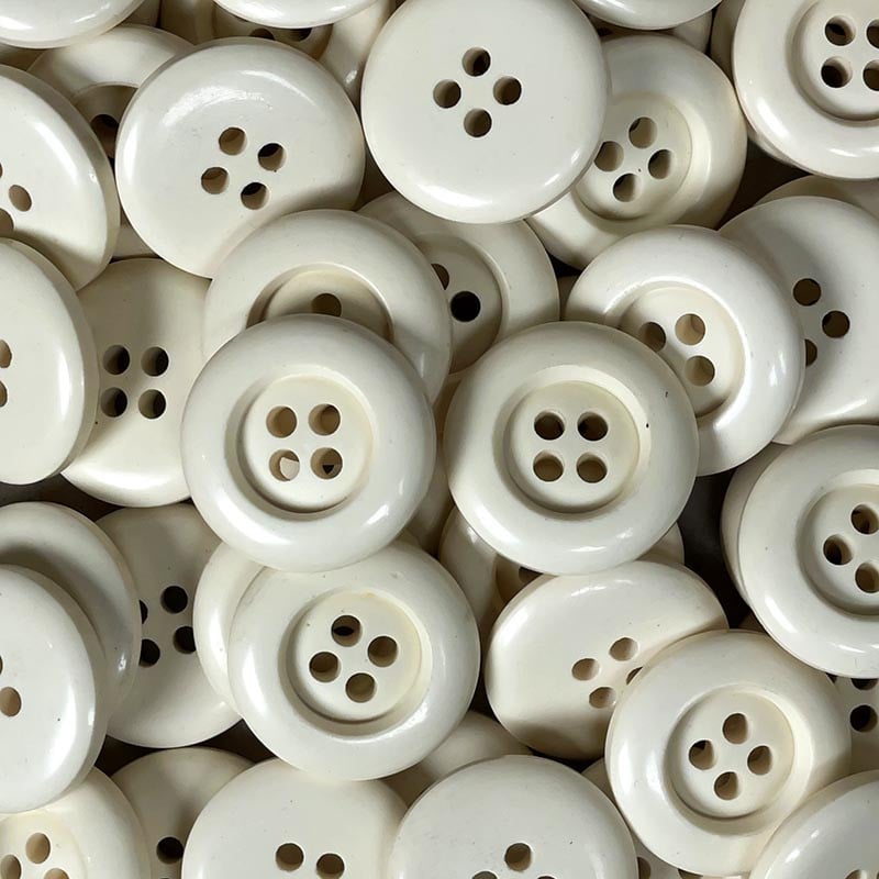 bouton ancien plastique blanc rond arrondi gros grand vintage 1970 1980 4 trous 30mm
