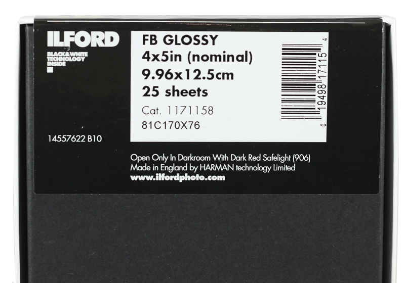 papier photo noir et blanc brillant ilford harman positif 25 pièces feuilles baryté fb agrandisseur tirage 9.96 12.5 4x5
