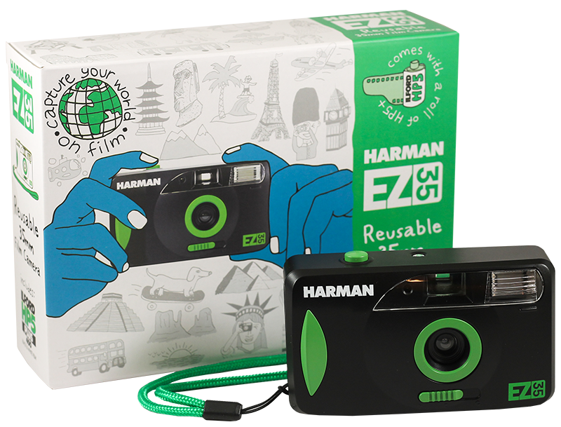 Harman EZ 35 EZ35 motorisé Camera Appareil 35mm réutilisable flash 400 Iso argentique Vintage