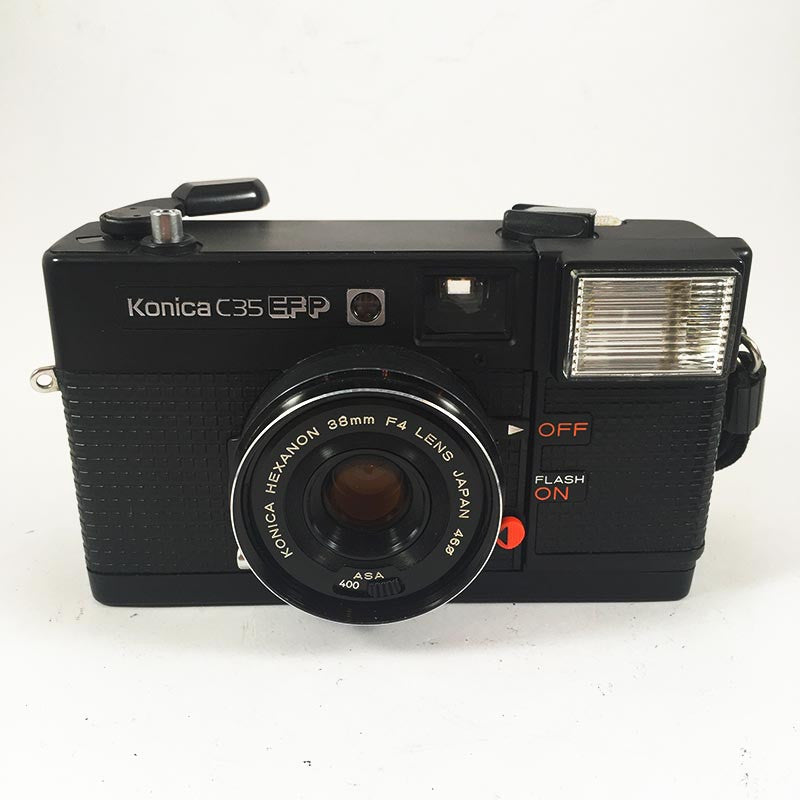 konica c35 efp noir hexanon 38mm 4 compact point and shoot antique vintage flash argentique