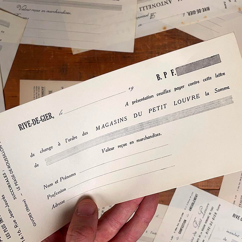 lettre de change chèque postale ancien ancienne en papier magasins du petit louvre rive de gier loire articles grand magasin 1910 1920 1930