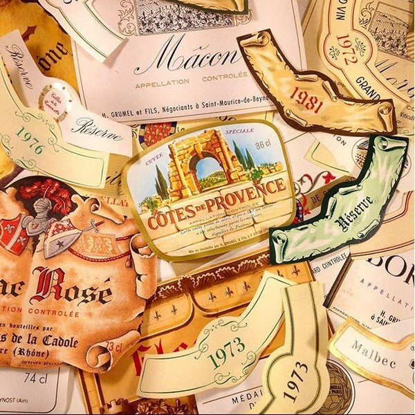 Lot de 10 Étiquettes de Vin 1970
