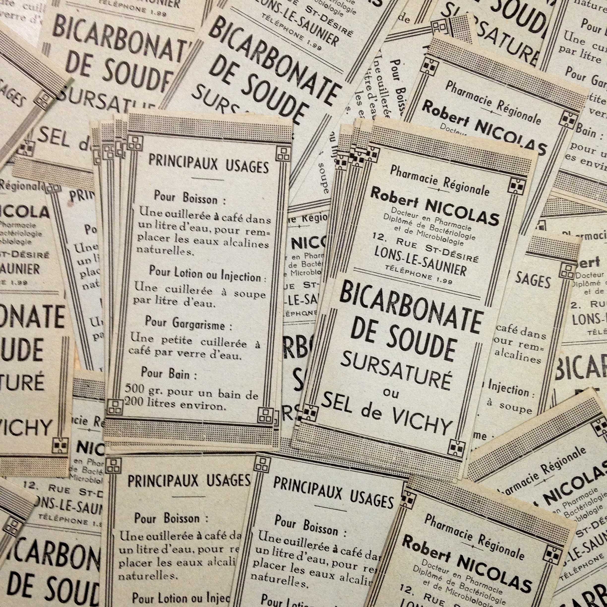bicarbonate de soude ancien vintage étiquettes lot 2 papier pharmacie 1920