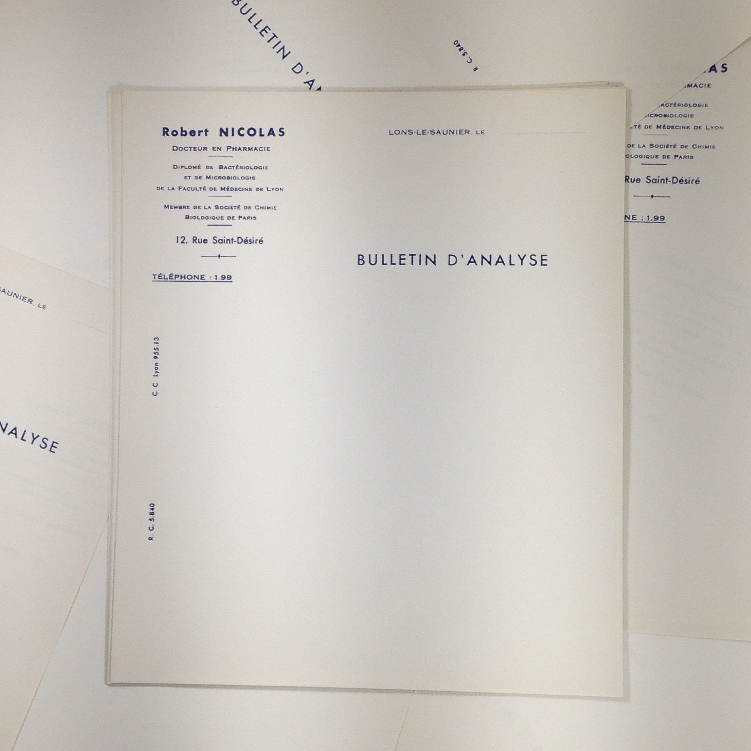 Lot de 5 Bulletins D'Analyse Robert Nicolas 1940