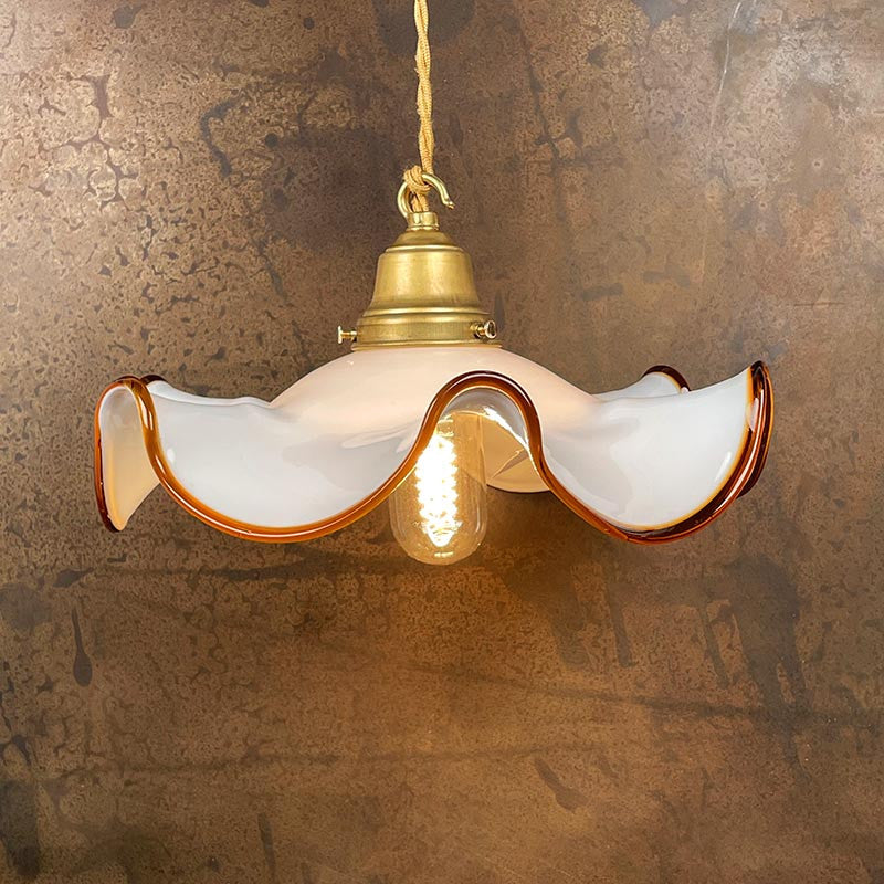 Luminaire Vintage Opaline Drapée Blanche 1950