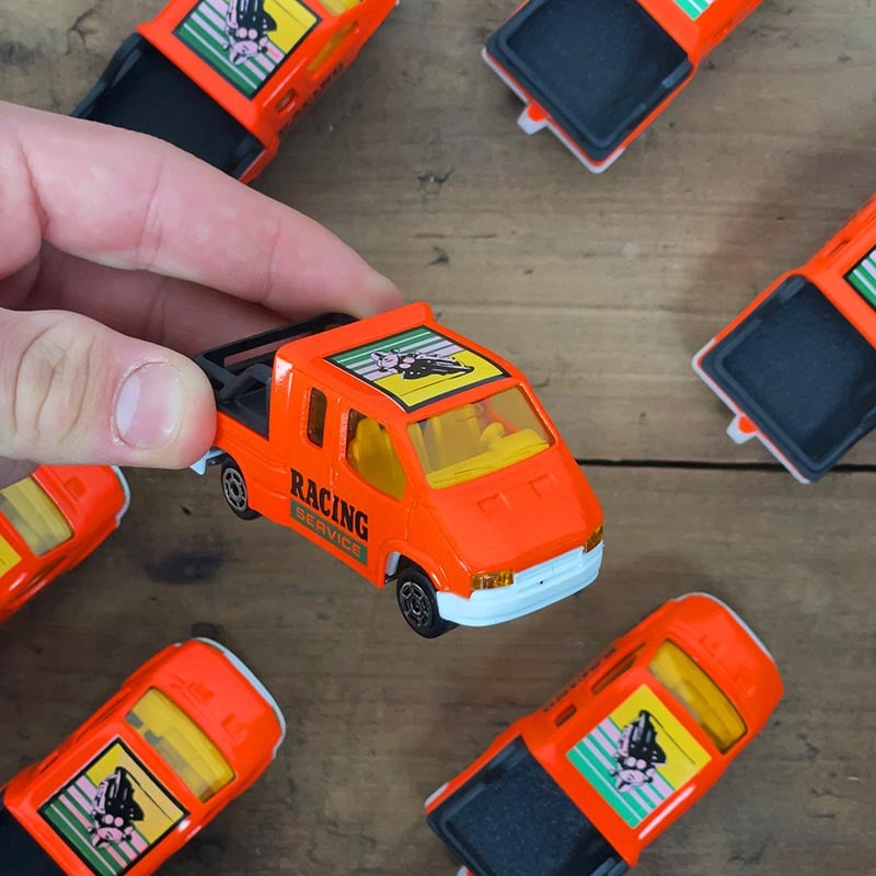 voiture miniature ancienne ford transit racing service orange fabriqué en france 1990 1980