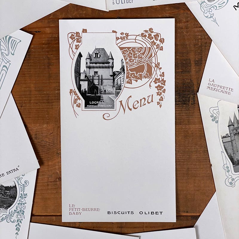 menu publicitaire ancien biscuits olibet 1920 1930 ancienne illustration site touristique vintage
