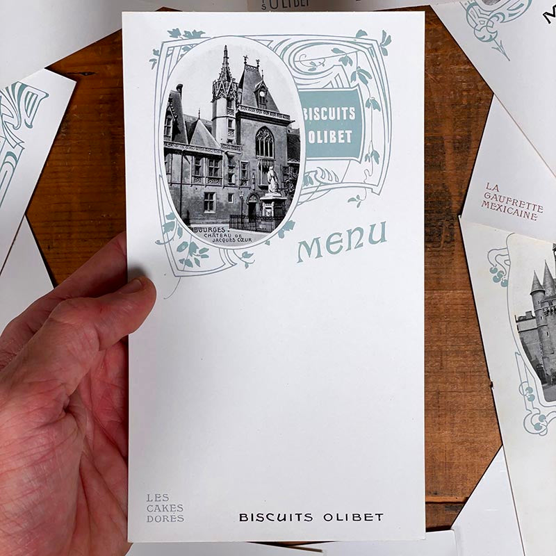 menu publicitaire ancien biscuits olibet 1920 1930 ancienne illustration site touristique vintage
