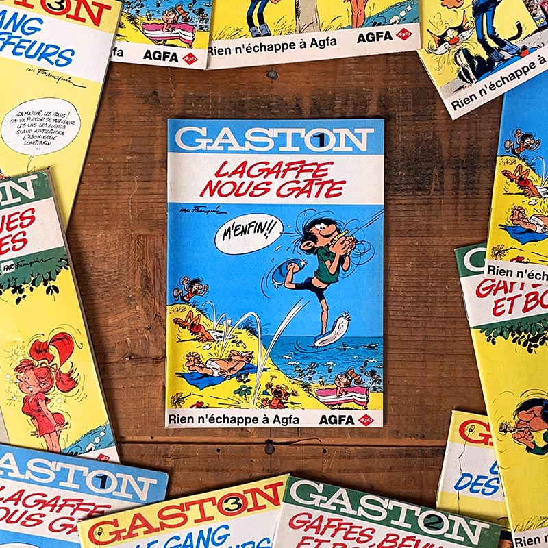 mini bd gaston lagaffe bande dessinée publicitaire agfa photo cadeau miniature petite vintage 1990 1996