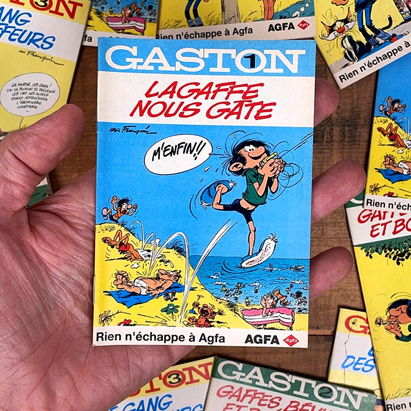 mini bd gaston lagaffe bande dessinée publicitaire agfa photo cadeau miniature petite vintage 1990 1996