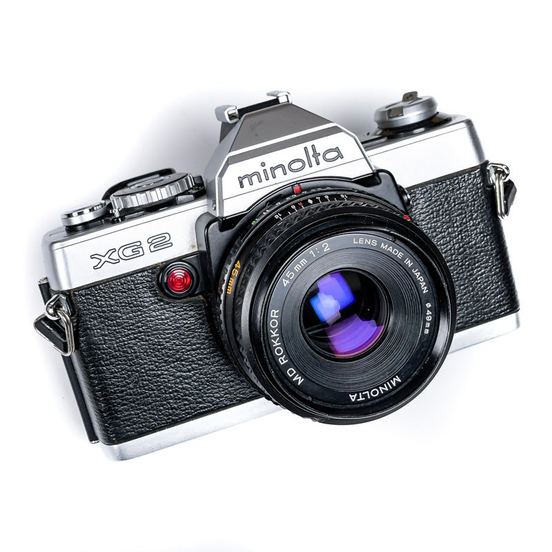 minolta xg2 md rokkor 45mm 2 reflex film argentique pellicule ancien vintage appareil photo photographie 24x36 35mm 135