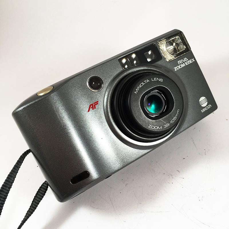 minolta riva af zoom 105 ex point and shoot ancien vintage 38-105mm argentique 1993 compact camera gris