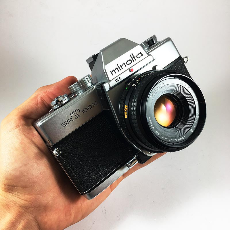minolta srt100 srt 100X chrome ancien appareil argentique vintage 24 36 35mm objectif 45mm md rokkor 2