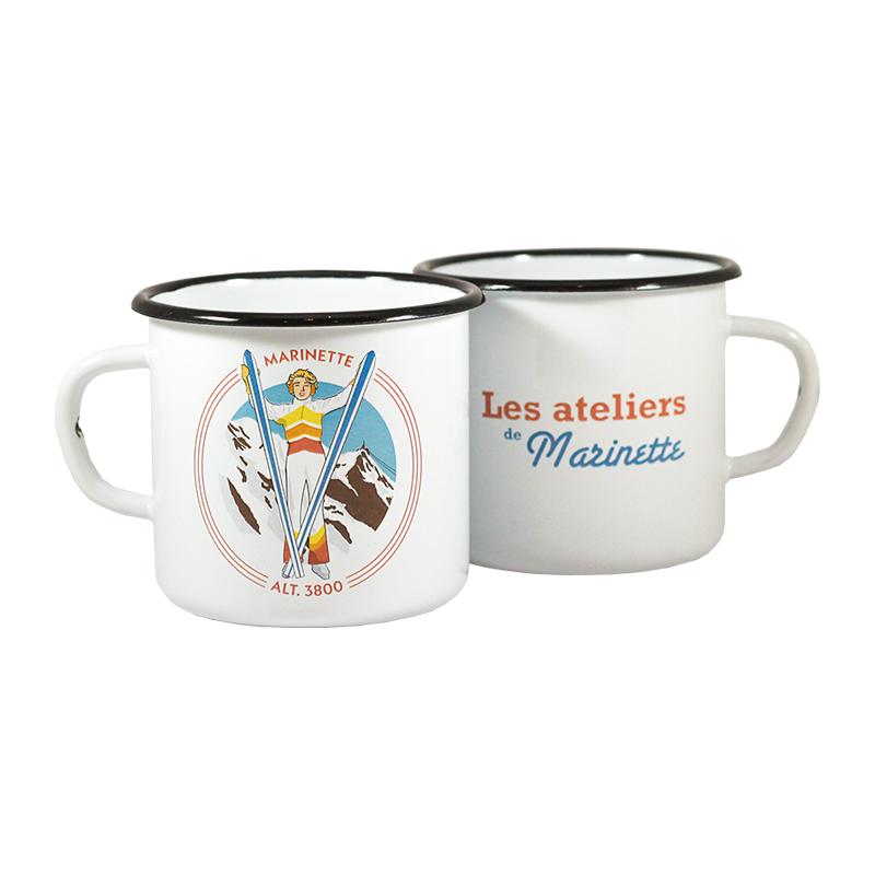 Mug émaillé Les ateliers de Marinette ski chamonix 3800 montagne neige tasse boisson chocolat snow