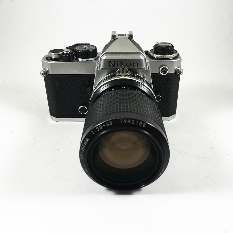 nikon fe chrome zoom nikkor 35mm 105mm 3.5 4.5 appareil argentique ancien reflex