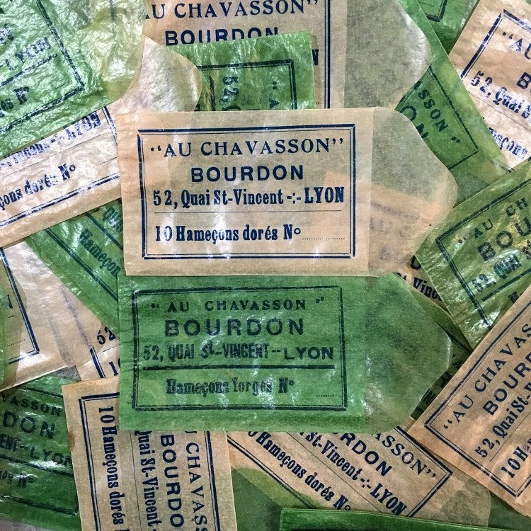 sachets bourdon peche au chavasson vintage hameçons 1930