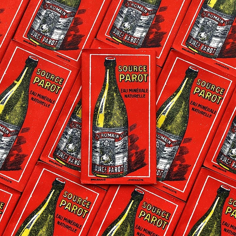 papier feuille a rouler cigarette publicitaire source parot eau minerale bouteille ancien vintage 1930 tabac