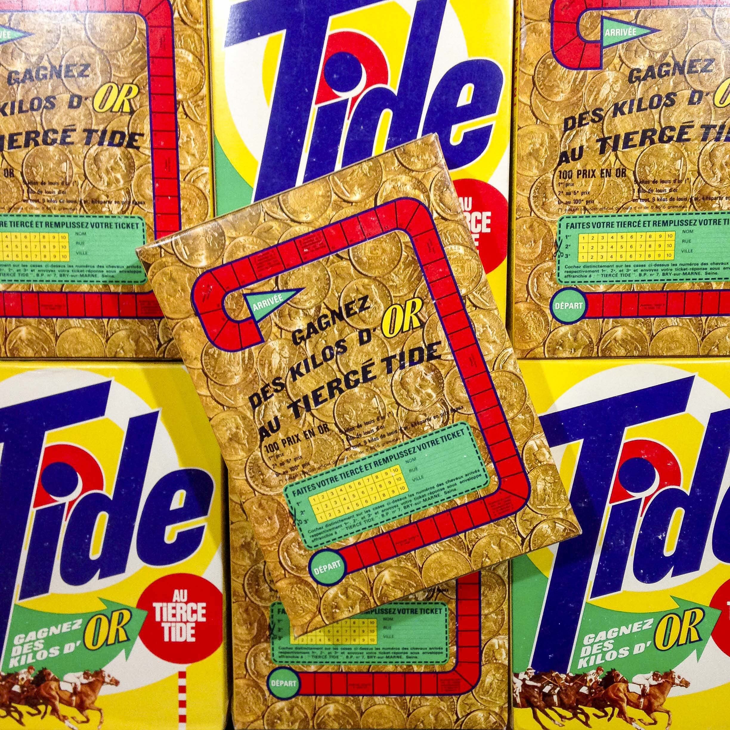 paquet lessive tide tiercé jeu ancien vintage carton boite épicerie 1950