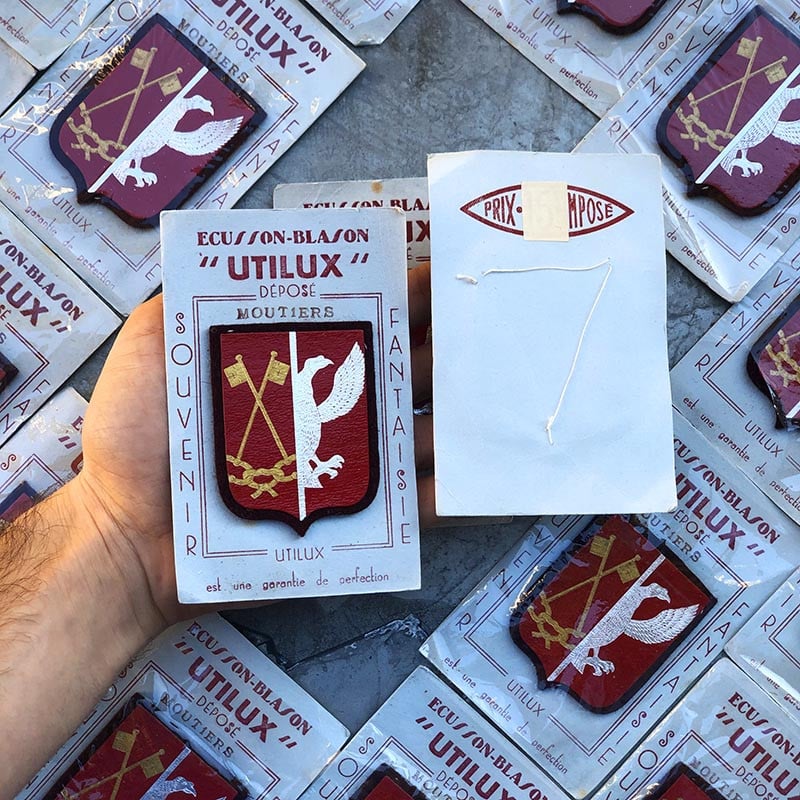 patch ecusson blason ville moutiers ancien vintage 1950 1960 utilux