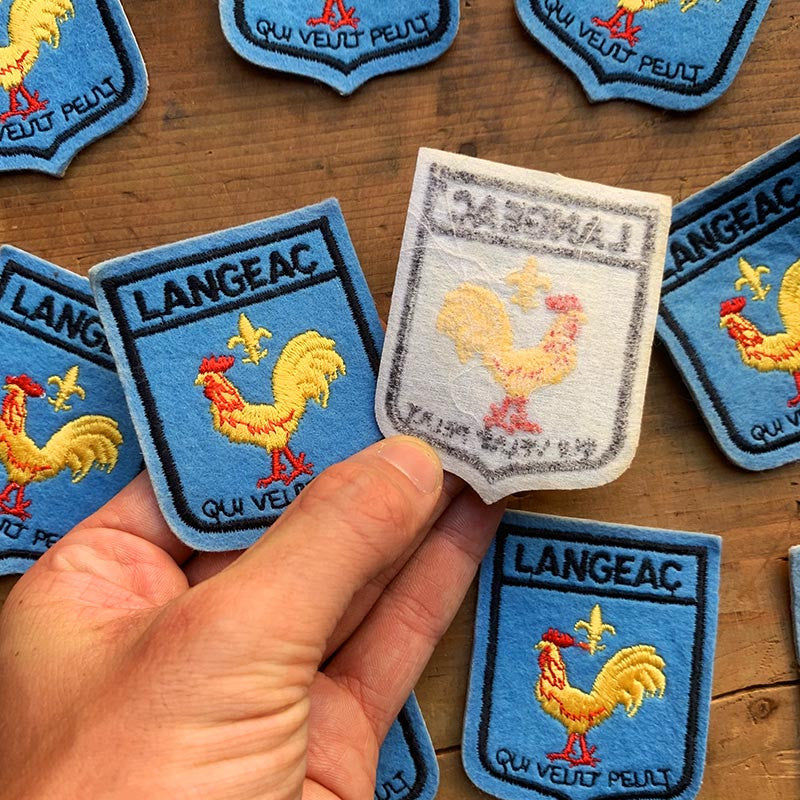 patch à broder écusson blason ville touristique langeac auvergne haute loire 43300 1990 1980 coq