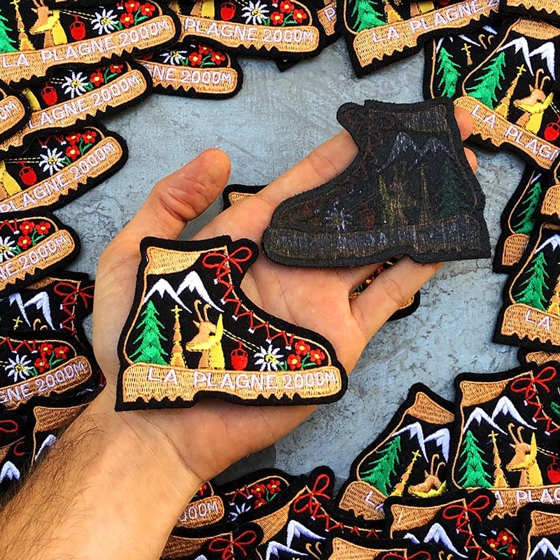 patch station de ski snow la plagne savoie sport hiver 1990 1992 ancien vintage broderie atelier botte 2000m