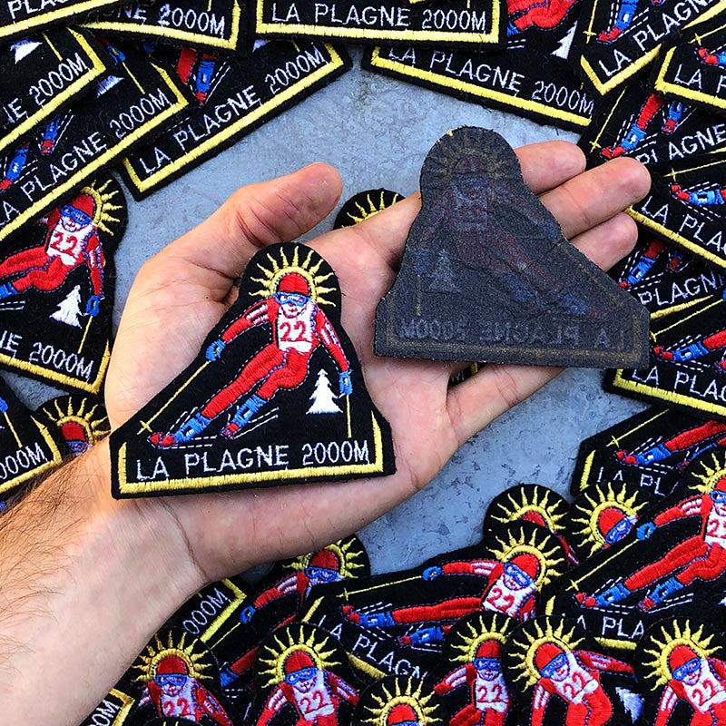 patch station de ski snow la plagne savoie sport hiver 1990 1992 ancien vintage broderie atelier skieur