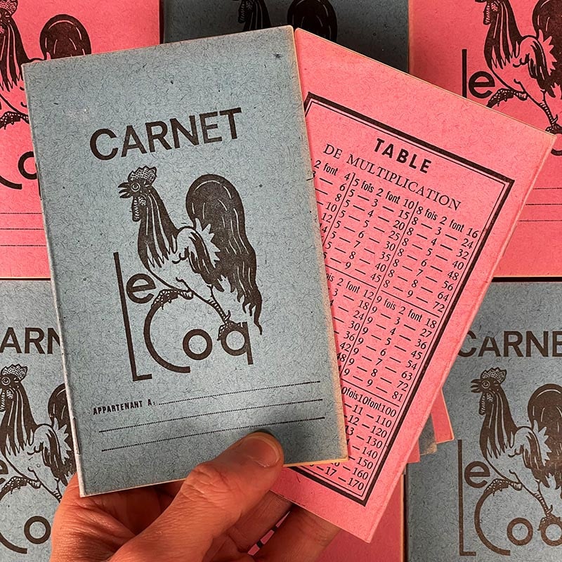 carnet ancien papier le coq papeterie bleu rose 1950 1960 école