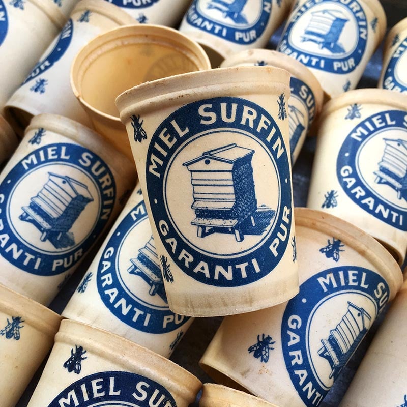 pot de miel surfin carton cire ancien vintage 1950 miellerie apiculteur