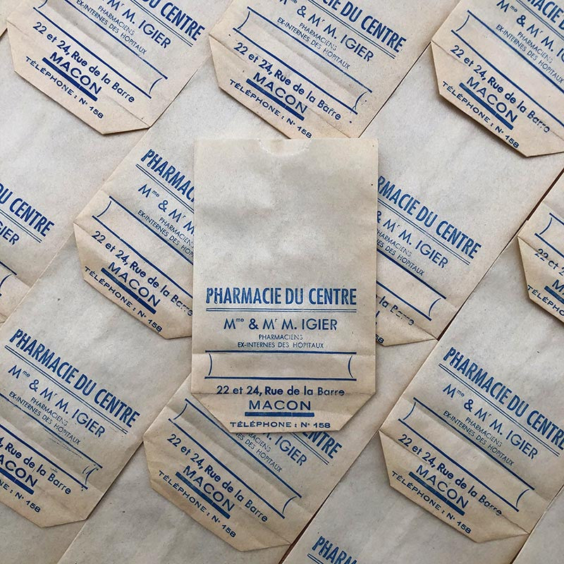 sachet pharmacie du centre m mme igier macon ancien stock vintage 1940 1930 emballage soufflet