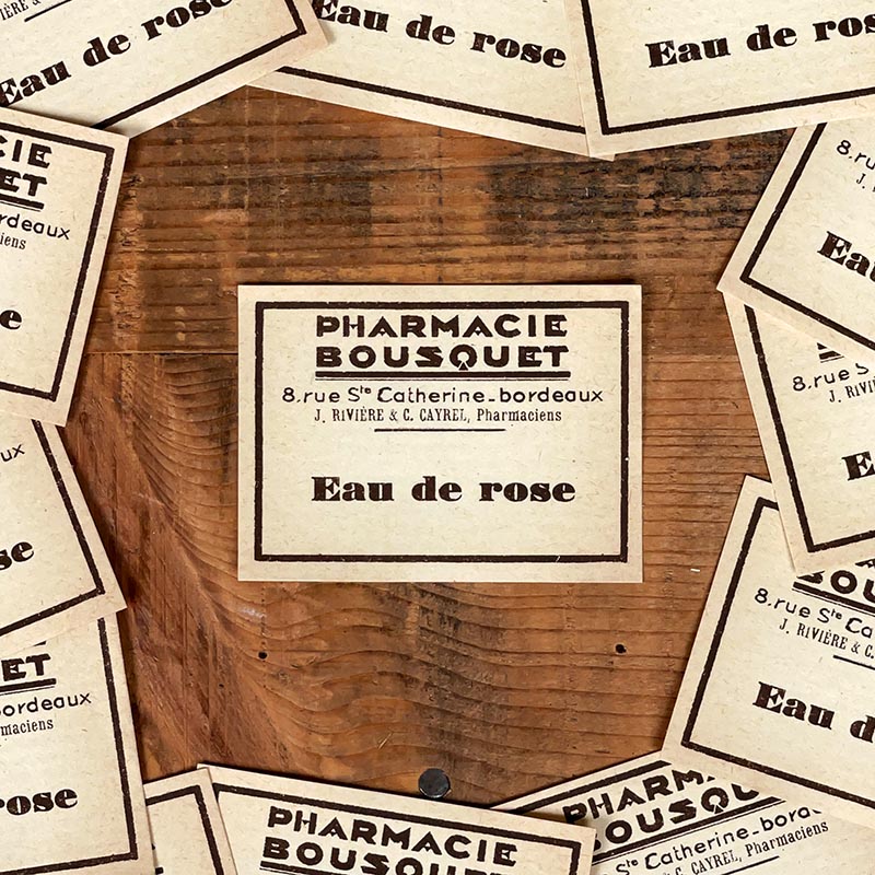 étiquette ancienne de pharmacie bousquet bordeaux vintage 1930 eau de rose