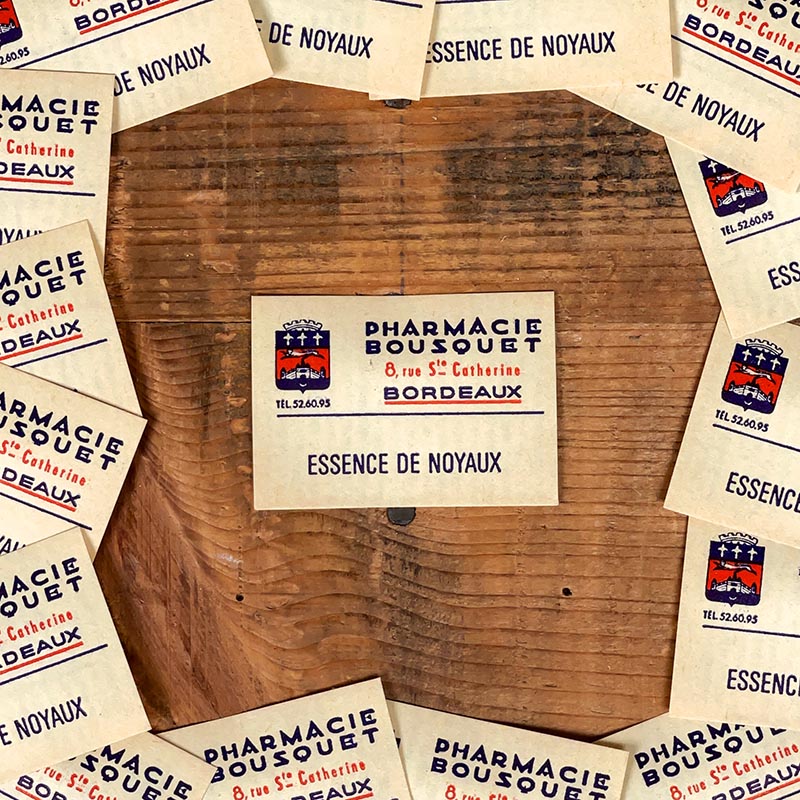 étiquette ancienne de pharmacie bousquet bordeaux vintage 1950 essence de noyaux