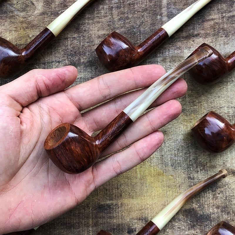 pipe à fumer modèle billiard corne et racine de bruyère 1930 ancien vintage tabac saint claude ancienne